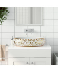 Vasque à poser blanc et doré ovale 59x40x15 cm céramique | Mobilier & Déco