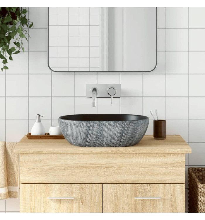 Vasque à poser noir et gris ovale 47x33x13 cm céramique | Mobilier & Déco