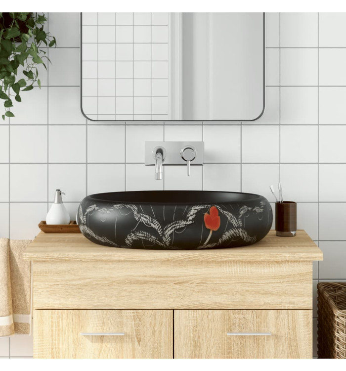 Vasque à poser noir ovale 59x40x15 cm céramique | Mobilier & Déco