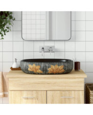 Vasque à poser gris et noir ovale 59x40x14 cm céramique | Mobilier & Déco