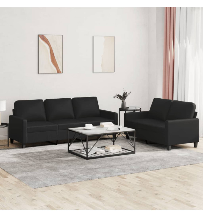 Ensemble de canapés 2 pcs avec coussins Noir Similicuir | Mobilier & Déco