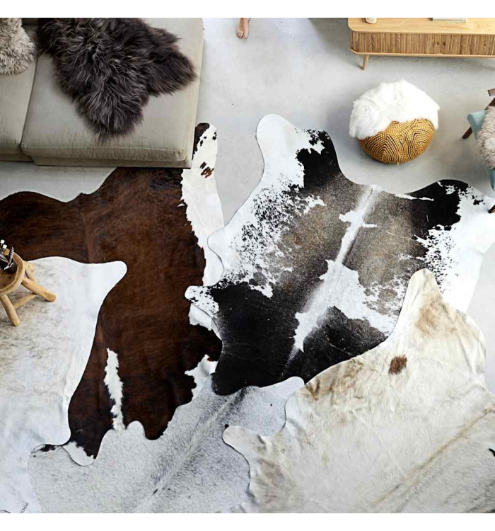 Tapis en peau de vache véritable noir et blanc 180x220 cm | Mobilier & Déco