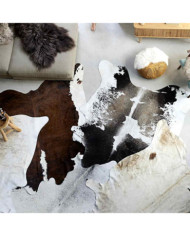 Tapis en peau de vache véritable noir et blanc 180x220 cm | Mobilier & Déco