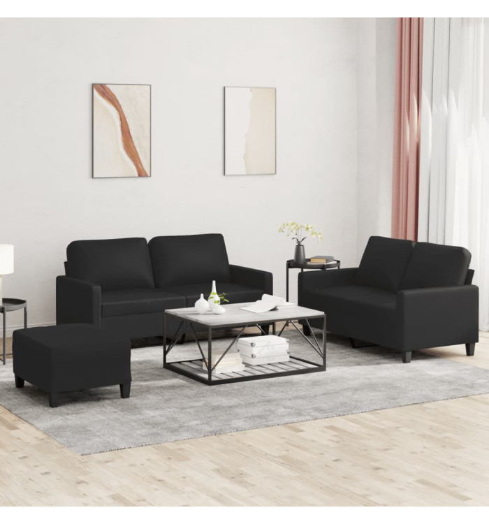 Ensemble de canapés 3 pcs avec coussins Noir Similicuir | Mobilier & Déco