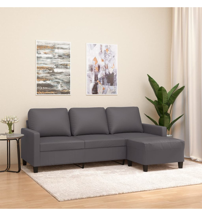 Canapé à 3 places avec repose-pieds Gris 180 cm Similicuir | Mobilier & Déco