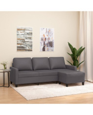 Canapé à 3 places avec repose-pieds Gris 180 cm Similicuir | Mobilier & Déco
