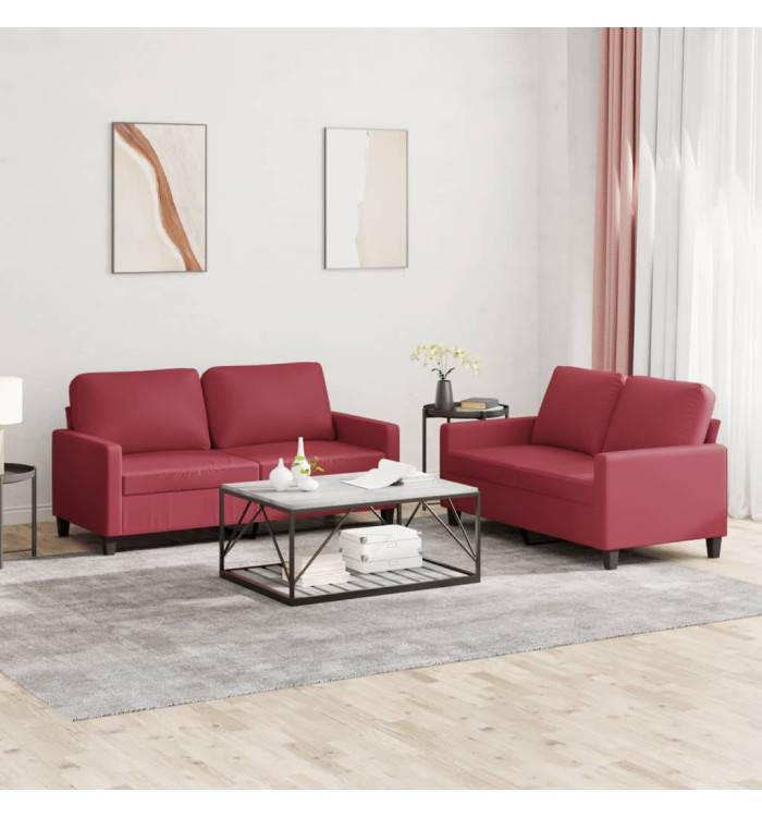 Ensemble de canapés 2 pcs et coussins Rouge bordeaux Similicuir | Mobilier & Déco