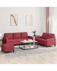 Ensemble de canapés 3 pcs et coussins Rouge bordeaux Similicuir | Mobilier & Déco