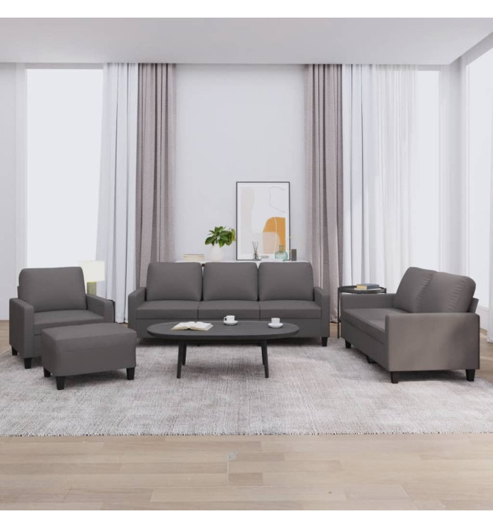 Ensemble de canapés 4 pcs avec coussins Gris Similicuir | Mobilier & Déco