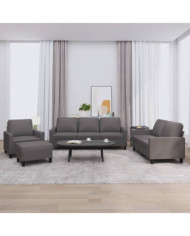 Ensemble de canapés 4 pcs avec coussins Gris Similicuir | Mobilier & Déco