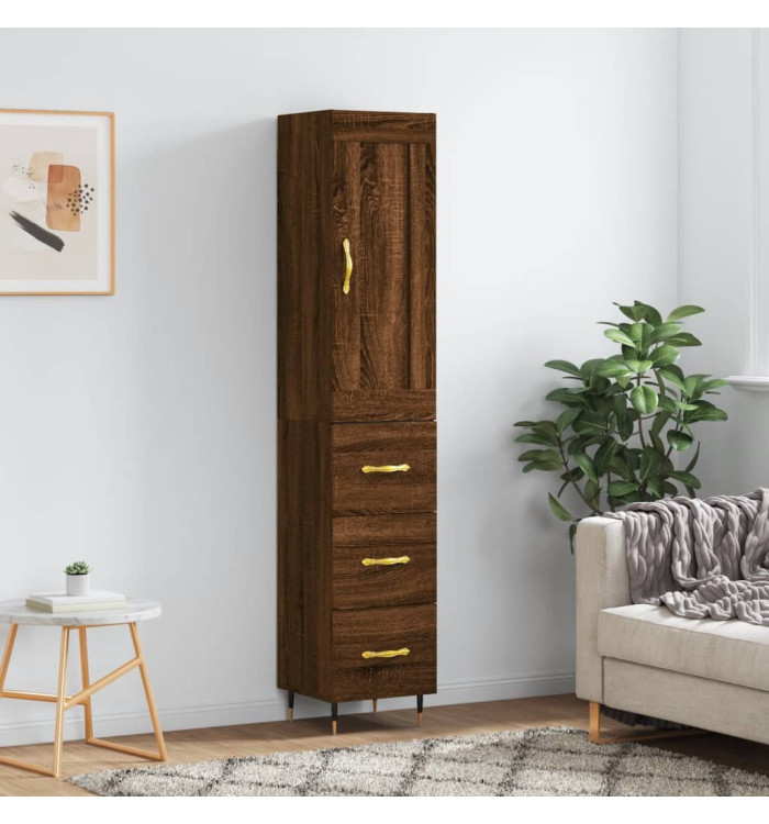 Buffet haut Chêne marron 34,5x34x180 cm Bois d'ingénierie | Mobilier & Déco