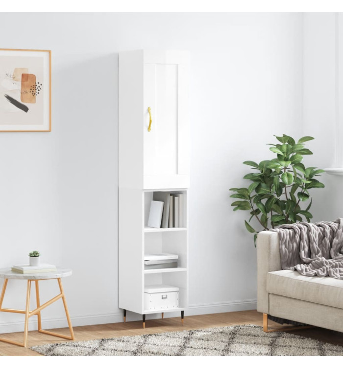 Buffet haut Blanc brillant 34,5x34x180 cm Bois d'ingénierie | Mobilier & Déco