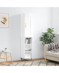 Buffet haut Blanc brillant 34,5x34x180 cm Bois d'ingénierie | Mobilier & Déco