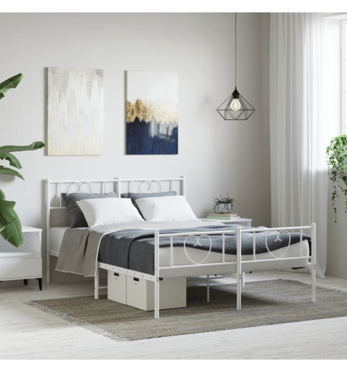 Cadre de lit métal sans matelas et pied de lit blanc 120x200 cm | Mobilier & Déco