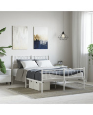 Cadre de lit métal sans matelas et pied de lit blanc 120x200 cm | Mobilier & Déco