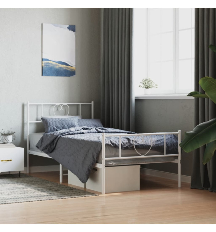 Cadre de lit métal sans matelas avec pied de lit blanc 90x200cm | Mobilier & Déco