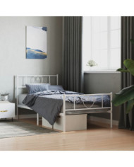 Cadre de lit métal sans matelas avec pied de lit blanc 90x200cm | Mobilier & Déco