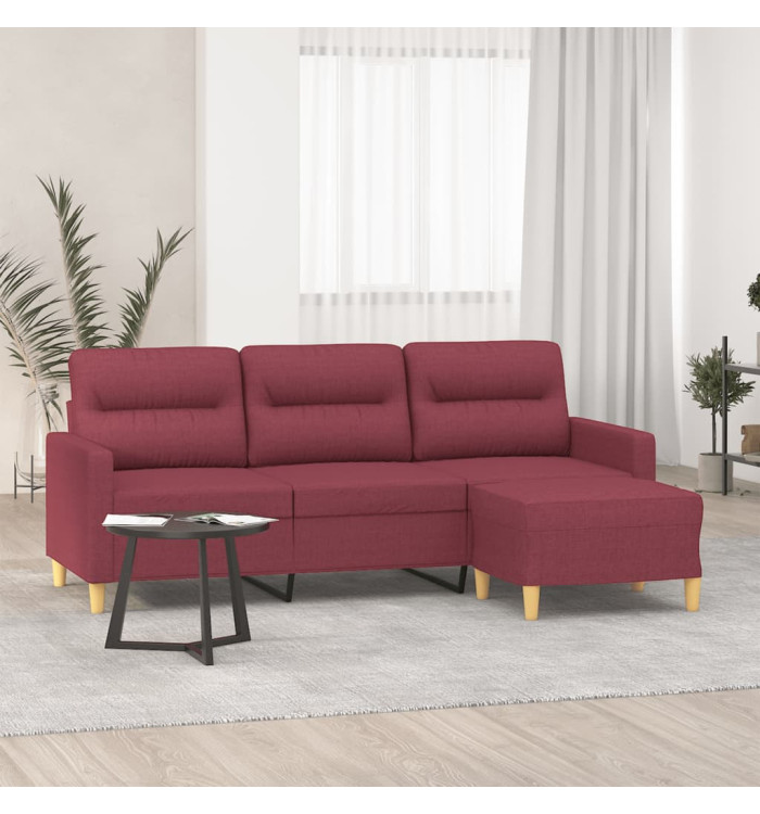 Canapé à 3 places avec repose-pieds Rouge bordeaux 180 cm Tissu | Mobilier & Déco