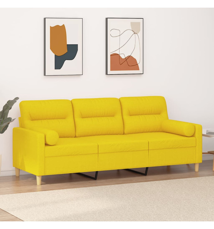 Canapé 3 places avec oreillers jaune clair 180 cm tissu | Mobilier & Déco