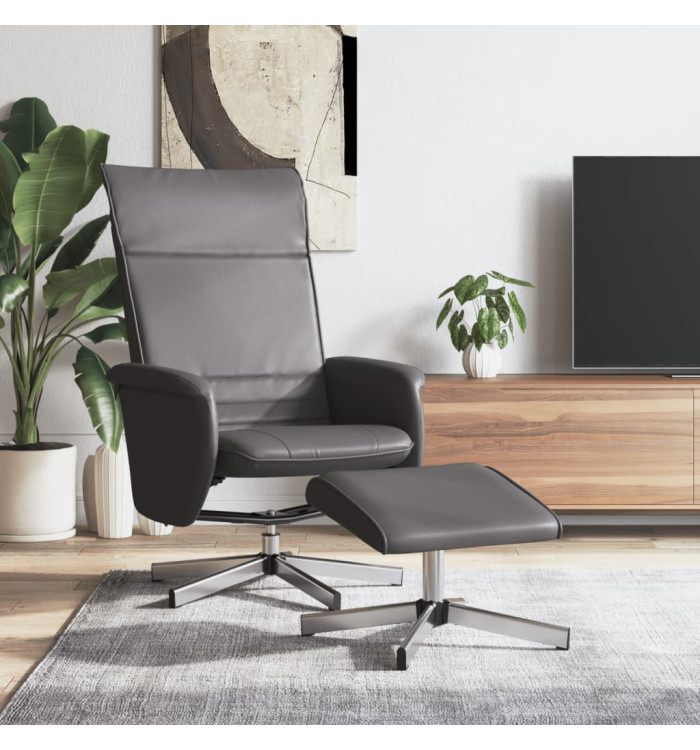 Fauteuil inclinable avec repose-pied gris similicuir | Mobilier & Déco