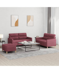 Ensemble de canapés 3 pcs avec coussins Rouge bordeaux Tissu | Mobilier & Déco