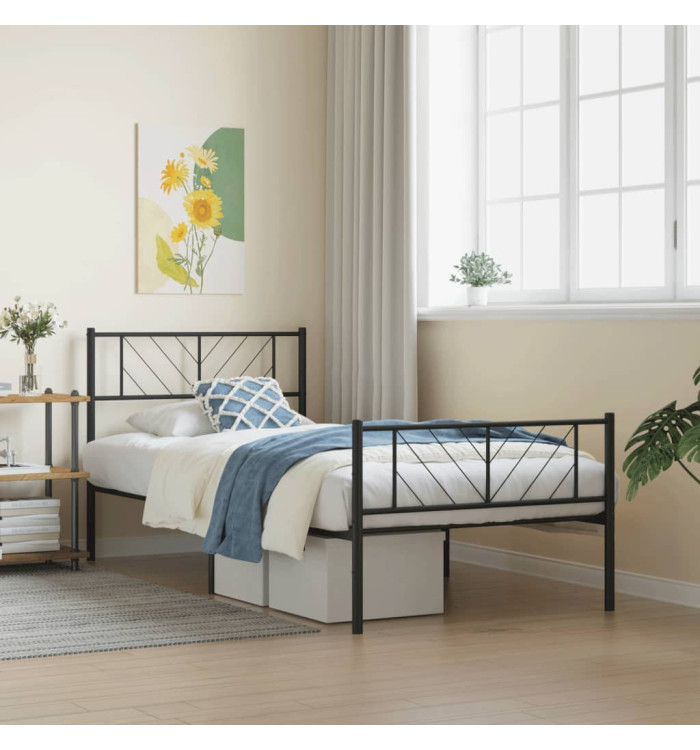 Cadre de lit métal sans matelas avec pied de lit noir 90x200 cm | Mobilier & Déco