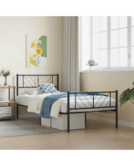 Cadre de lit métal sans matelas avec pied de lit noir 90x200 cm | Mobilier & Déco
