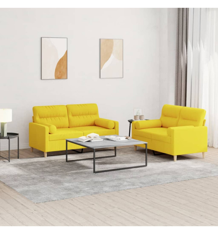 Ensemble de canapés 2 pcs avec coussins jaune clair tissu | Mobilier & Déco