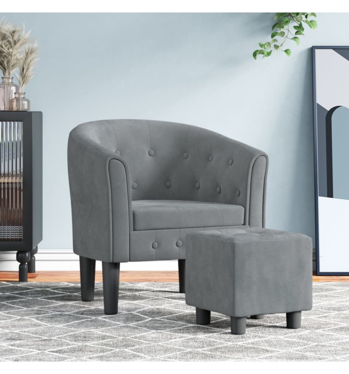 Fauteuil avec repose-pied gris foncé velours | Mobilier & Déco