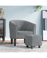 Fauteuil avec repose-pied gris foncé velours | Mobilier & Déco