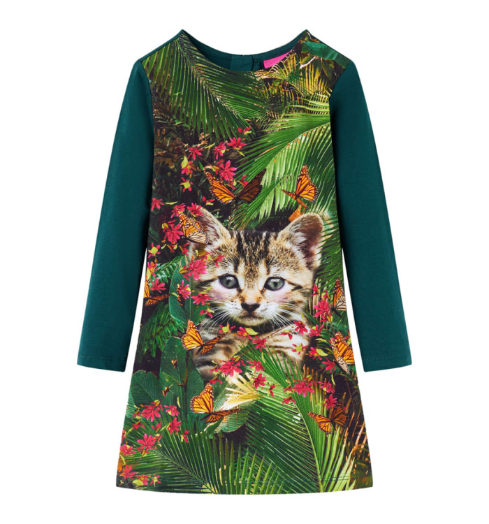 Robe pour enfants à manches longues vert foncé 128 | Mobilier & Déco