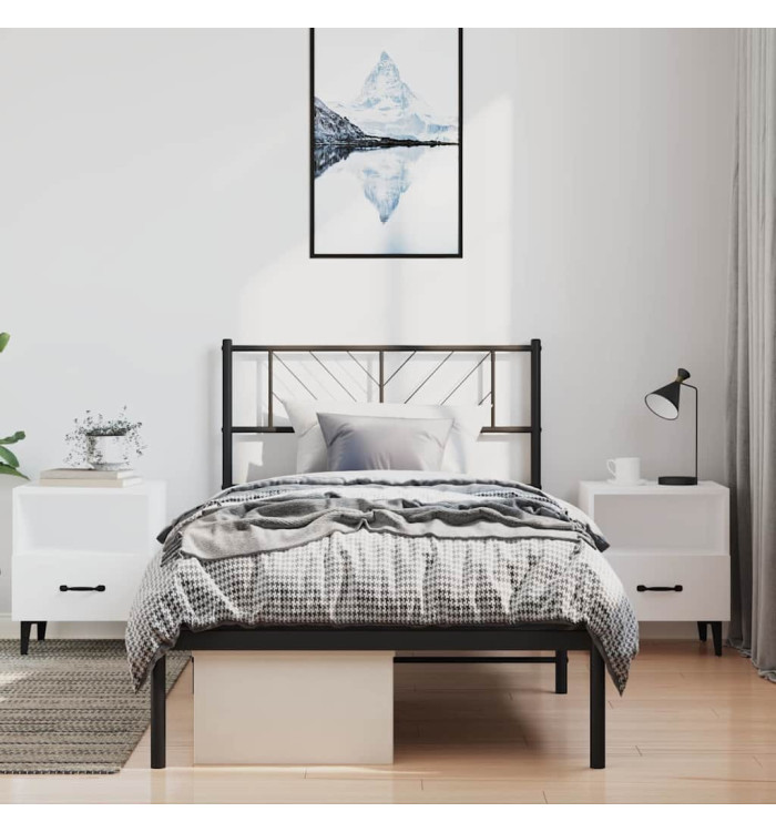Cadre de lit métal sans matelas avec tête de lit noir 100x190cm | Mobilier & Déco