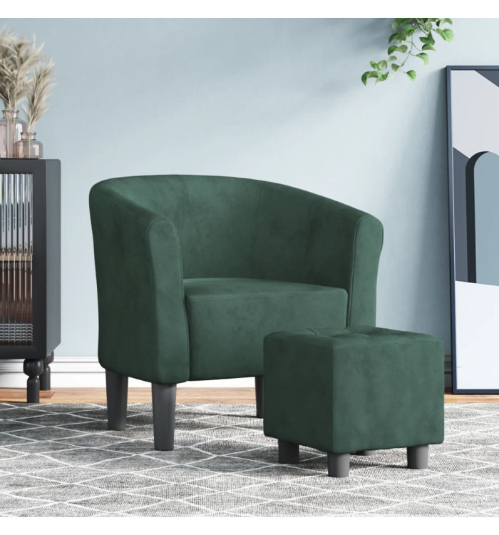 Chaise cabriolet avec repose-pied vert foncé velours | Mobilier & Déco