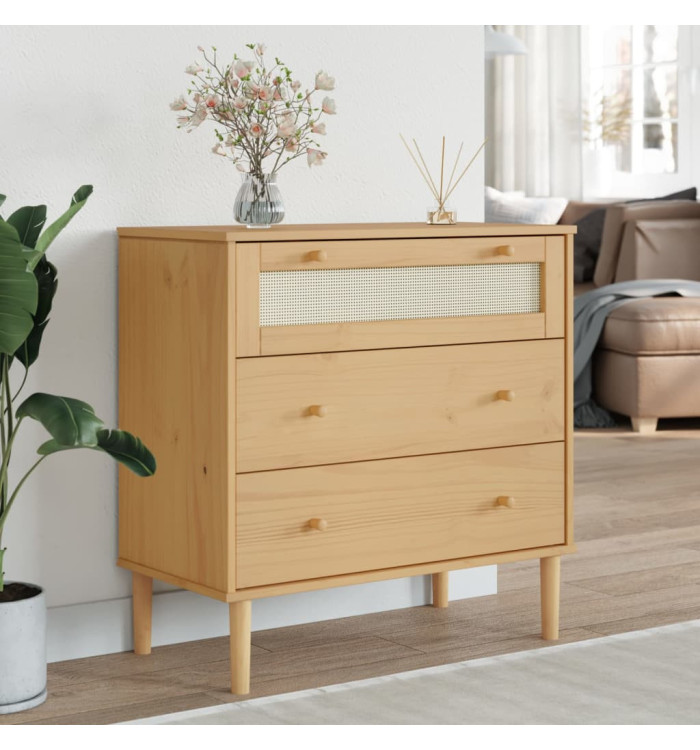 Commode SENJA aspect de rotin marron bois de pin solide | Mobilier & Déco