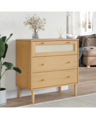 Commode SENJA aspect de rotin marron bois de pin solide | Mobilier & Déco