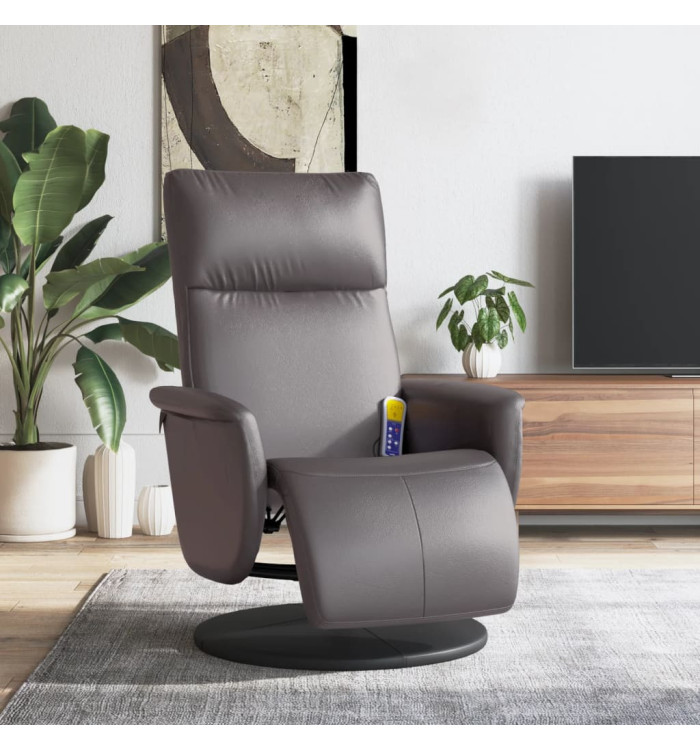 Fauteuil inclinable de massage repose-pieds gris similicuir | Mobilier & Déco