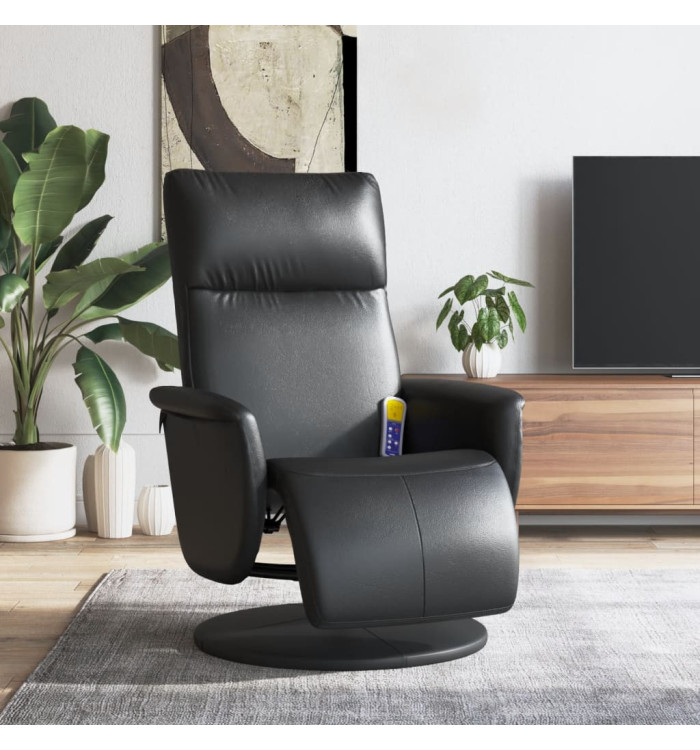 Fauteuil inclinable de massage repose-pieds noir similicuir | Mobilier & Déco