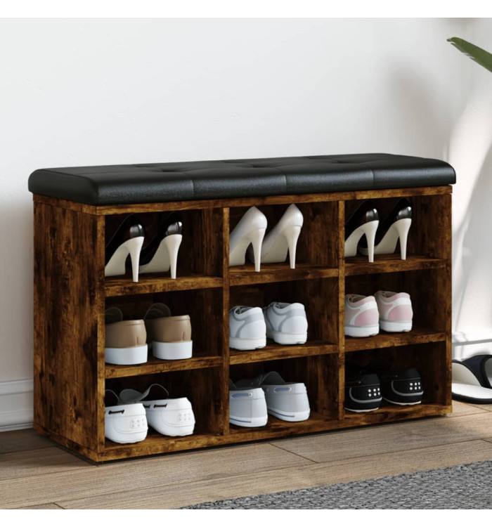 Banc à chaussures chêne fumé 82x32x50 cm bois d'ingénierie | Mobilier & Déco