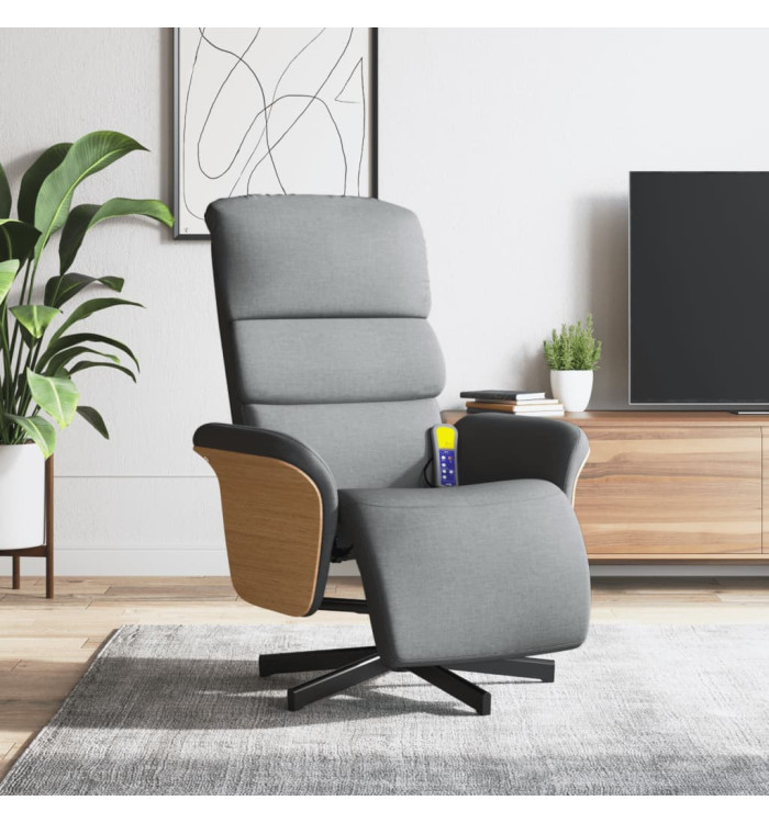 Fauteuil inclinable de massage et repose-pieds gris clair tissu | Mobilier & Déco