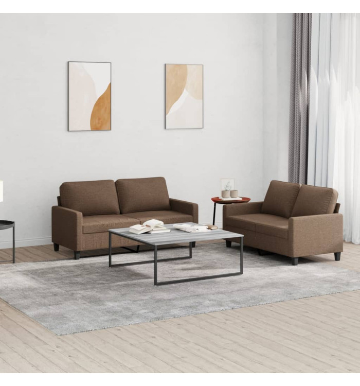 Ensemble de canapés 2 pcs avec coussins Marron Tissu | Mobilier & Déco