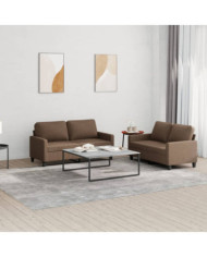 Ensemble de canapés 2 pcs avec coussins Marron Tissu | Mobilier & Déco