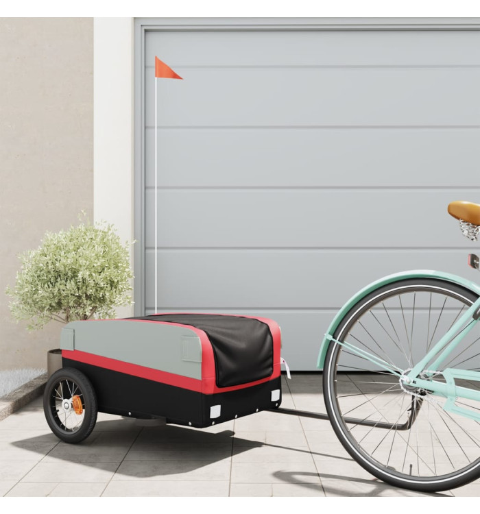 Remorque de vélo noir et rouge 30 kg fer | Mobilier & Déco