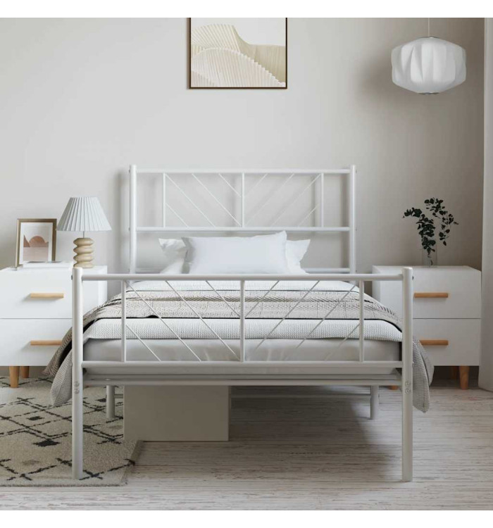 Cadre de lit métal sans matelas et pied de lit blanc 100x190 cm | Mobilier & Déco