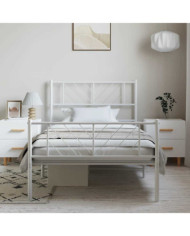 Cadre de lit métal sans matelas et pied de lit blanc 100x190 cm | Mobilier & Déco