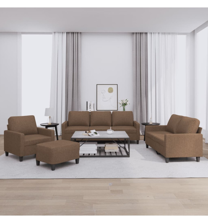 Ensemble de canapés 4 pcs avec coussins Marron Tissu | Mobilier & Déco