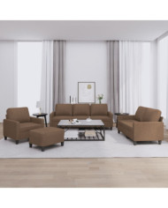 Ensemble de canapés 4 pcs avec coussins Marron Tissu | Mobilier & Déco