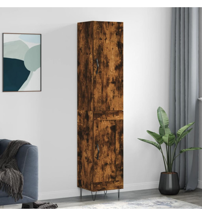 Buffet haut Chêne fumé 34,5x34x180 cm Bois d'ingénierie | Mobilier & Déco