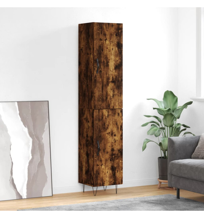 Buffet haut Chêne fumé 34,5x34x180 cm Bois d'ingénierie | Mobilier & Déco