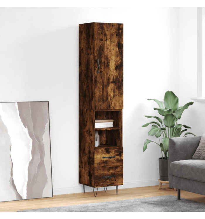 Buffet haut Chêne fumé 34,5x34x180 cm Bois d'ingénierie | Mobilier & Déco