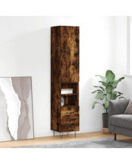 Buffet haut Chêne fumé 34,5x34x180 cm Bois d'ingénierie | Mobilier & Déco